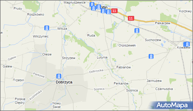 mapa Lutynia gmina Dobrzyca, Lutynia gmina Dobrzyca na mapie Targeo