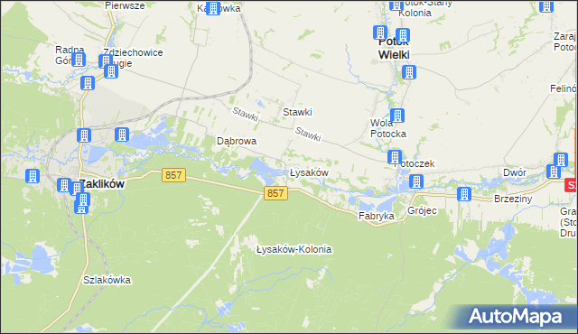 mapa Łysaków gmina Zaklików, Łysaków gmina Zaklików na mapie Targeo