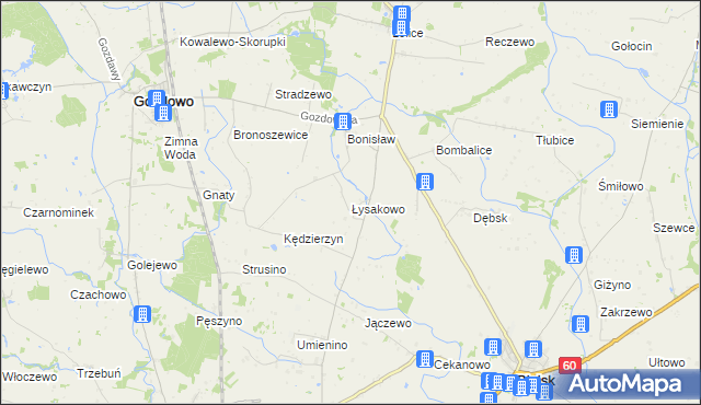 mapa Łysakowo gmina Gozdowo, Łysakowo gmina Gozdowo na mapie Targeo