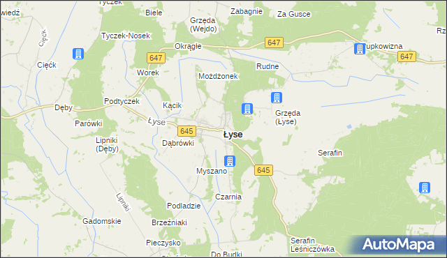 mapa Łyse powiat ostrołęcki, Łyse powiat ostrołęcki na mapie Targeo