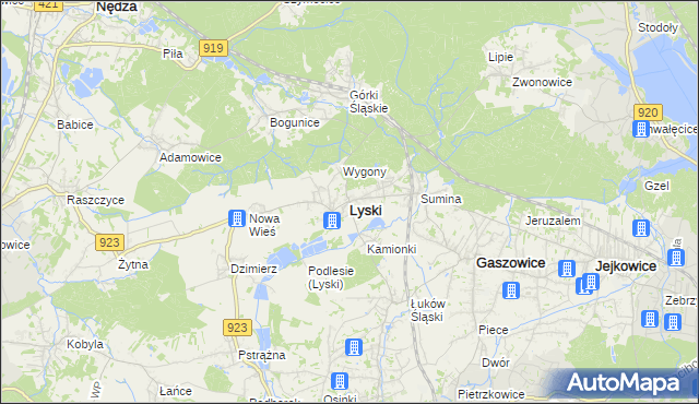 mapa Lyski powiat rybnicki, Lyski powiat rybnicki na mapie Targeo