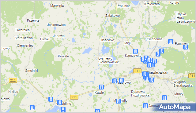 mapa Łyśniewo Sierakowickie, Łyśniewo Sierakowickie na mapie Targeo