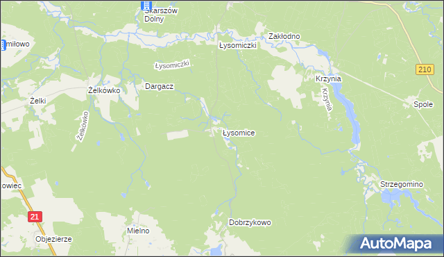 mapa Łysomice gmina Dębnica Kaszubska, Łysomice gmina Dębnica Kaszubska na mapie Targeo
