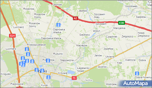 mapa Maciejów gmina Zgierz, Maciejów gmina Zgierz na mapie Targeo