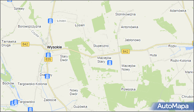 mapa Maciejów Stary gmina Wysokie, Maciejów Stary gmina Wysokie na mapie Targeo