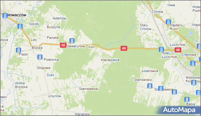 mapa Maciejowice gmina Głowaczów, Maciejowice gmina Głowaczów na mapie Targeo