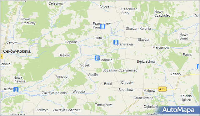 mapa Madalin gmina Lisków, Madalin gmina Lisków na mapie Targeo