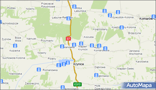 mapa Majdan Krynicki gmina Krynice, Majdan Krynicki gmina Krynice na mapie Targeo