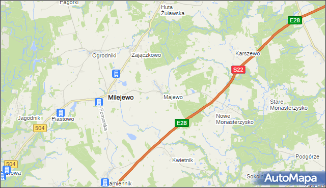 mapa Majewo gmina Milejewo, Majewo gmina Milejewo na mapie Targeo