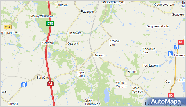 mapa Majewo gmina Morzeszczyn, Majewo gmina Morzeszczyn na mapie Targeo