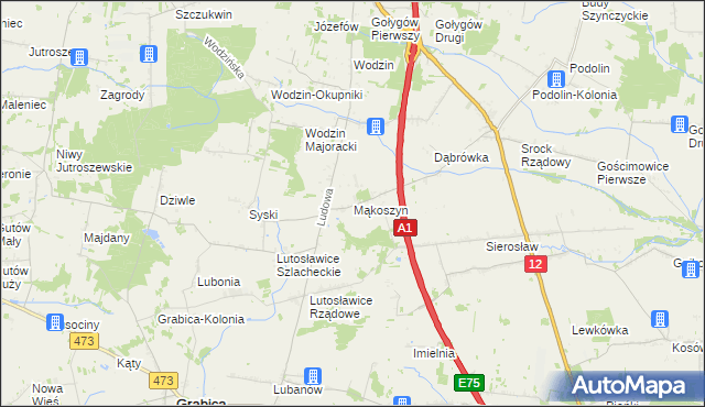 mapa Mąkoszyn gmina Tuszyn, Mąkoszyn gmina Tuszyn na mapie Targeo