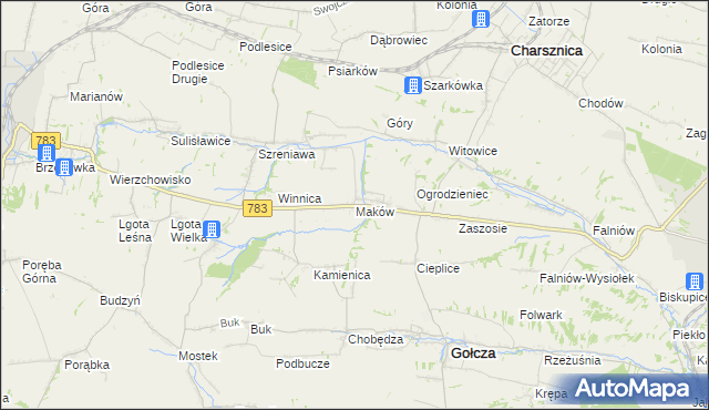 mapa Maków gmina Gołcza, Maków gmina Gołcza na mapie Targeo