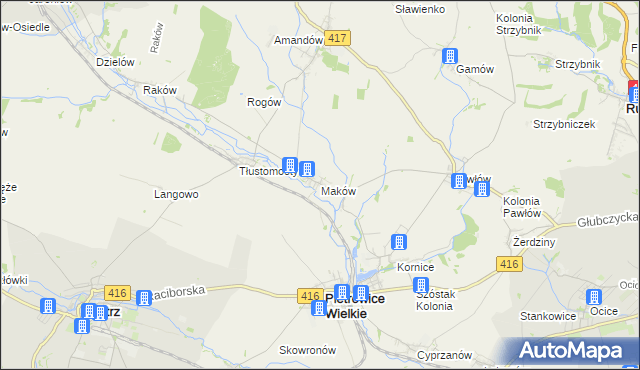 mapa Maków gmina Pietrowice Wielkie, Maków gmina Pietrowice Wielkie na mapie Targeo