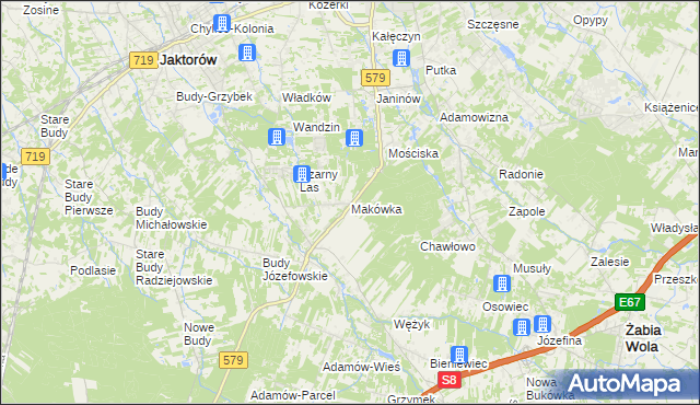 mapa Makówka gmina Grodzisk Mazowiecki, Makówka gmina Grodzisk Mazowiecki na mapie Targeo