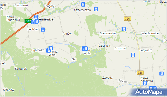 mapa Mała Wola gmina Czerniewice, Mała Wola gmina Czerniewice na mapie Targeo