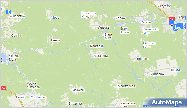 mapa Małachów gmina Końskie, Małachów gmina Końskie na mapie Targeo