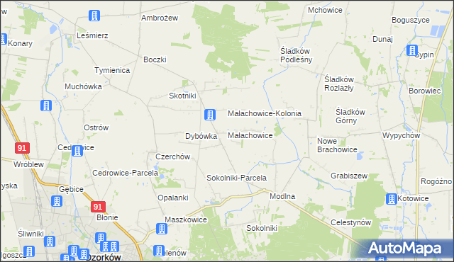 mapa Małachowice, Małachowice na mapie Targeo