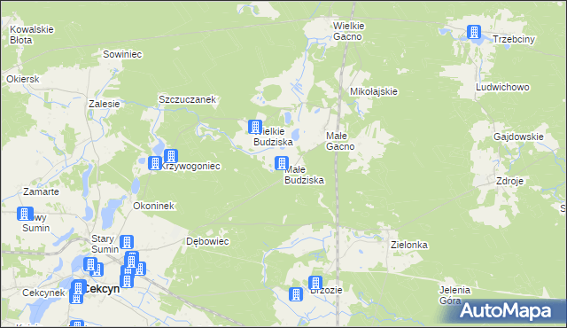 mapa Małe Budziska, Małe Budziska na mapie Targeo