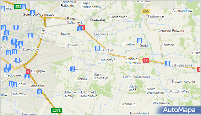 mapa Małęczyn gmina Gózd, Małęczyn gmina Gózd na mapie Targeo