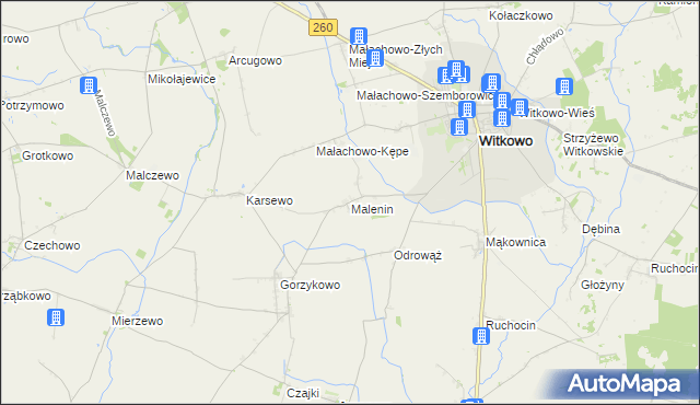 mapa Malenin gmina Witkowo, Malenin gmina Witkowo na mapie Targeo