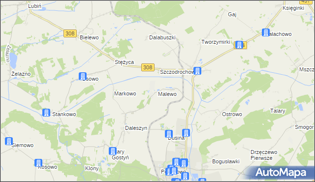 mapa Malewo gmina Gostyń, Malewo gmina Gostyń na mapie Targeo