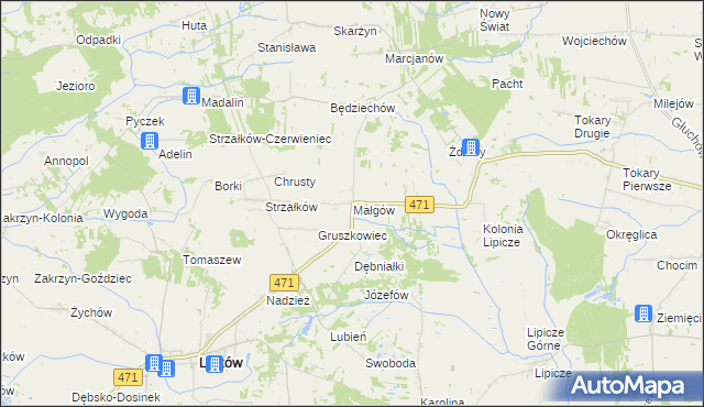 mapa Małgów gmina Lisków, Małgów gmina Lisków na mapie Targeo