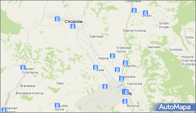 mapa Malinie gmina Chrzanów, Malinie gmina Chrzanów na mapie Targeo