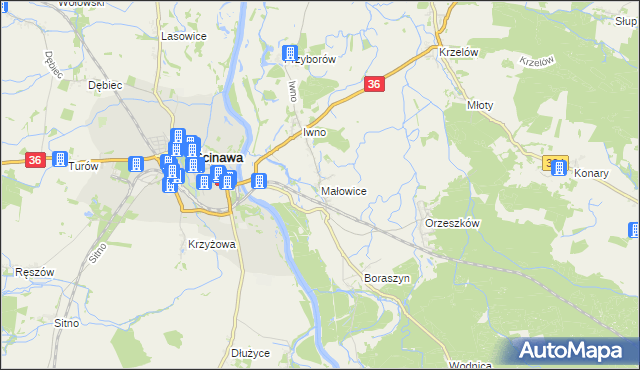 mapa Małowice, Małowice na mapie Targeo