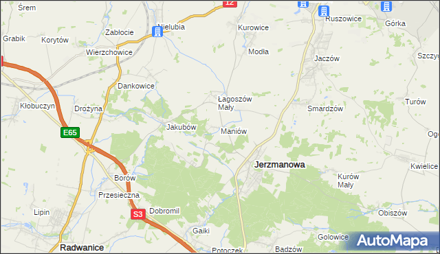 mapa Maniów gmina Jerzmanowa, Maniów gmina Jerzmanowa na mapie Targeo