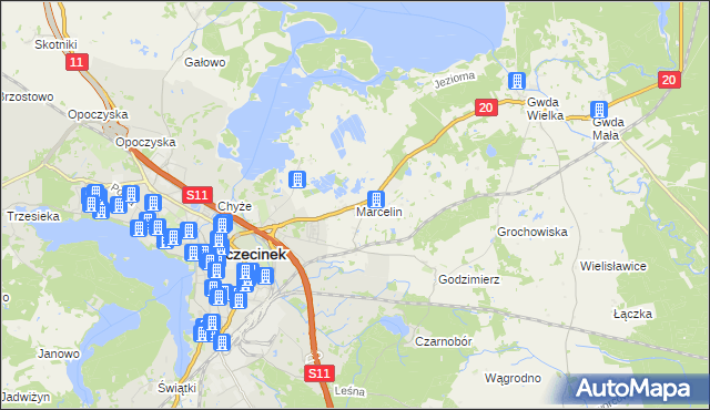 mapa Marcelin gmina Szczecinek, Marcelin gmina Szczecinek na mapie Targeo