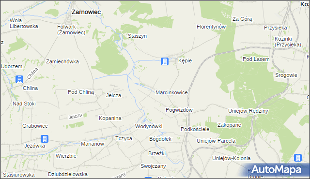 mapa Marcinkowice gmina Charsznica, Marcinkowice gmina Charsznica na mapie Targeo