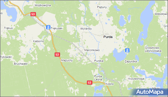 mapa Marcinkowo gmina Purda, Marcinkowo gmina Purda na mapie Targeo
