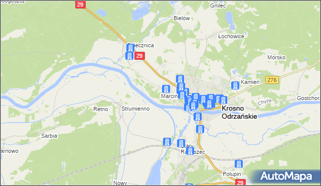 mapa Marcinowice gmina Krosno Odrzańskie, Marcinowice gmina Krosno Odrzańskie na mapie Targeo