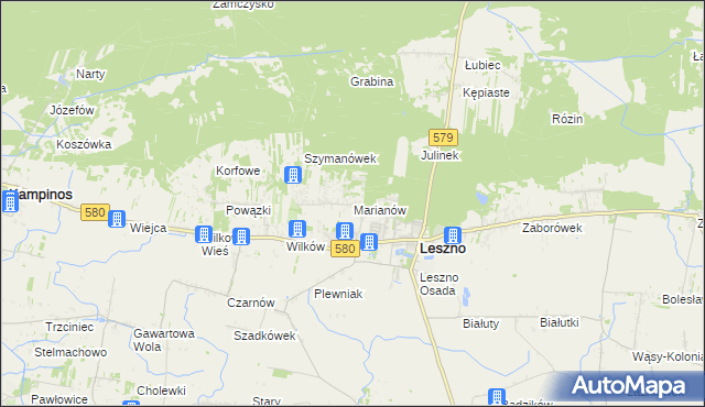 mapa Marianów gmina Leszno, Marianów gmina Leszno na mapie Targeo