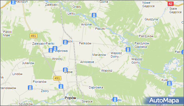 mapa Marianów gmina Popów, Marianów gmina Popów na mapie Targeo