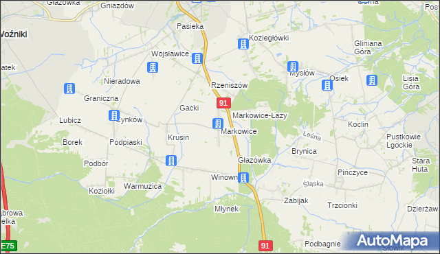 mapa Markowice gmina Koziegłowy, Markowice gmina Koziegłowy na mapie Targeo