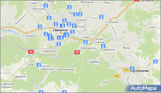 mapa Markowizna gmina Ogrodzieniec, Markowizna gmina Ogrodzieniec na mapie Targeo