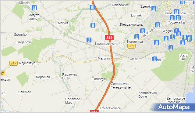 mapa Marynin gmina Konopnica, Marynin gmina Konopnica na mapie Targeo