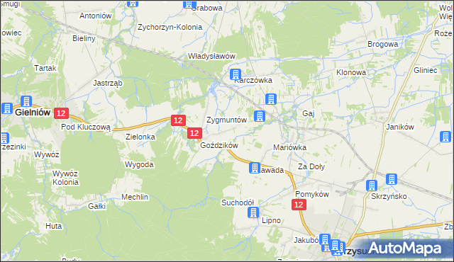 mapa Marysin gmina Gielniów, Marysin gmina Gielniów na mapie Targeo