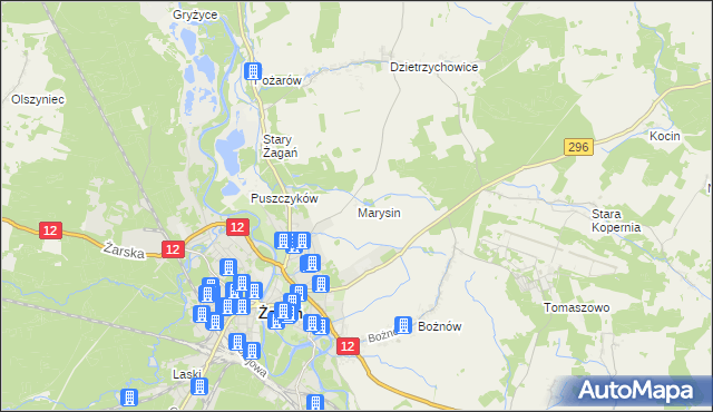 mapa Marysin gmina Żagań, Marysin gmina Żagań na mapie Targeo