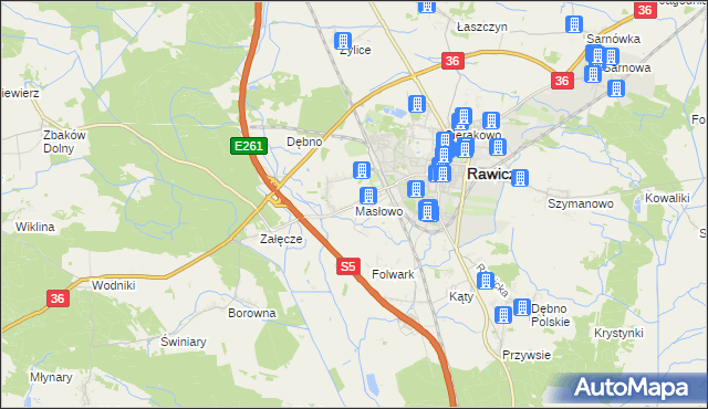 mapa Masłowo gmina Rawicz, Masłowo gmina Rawicz na mapie Targeo