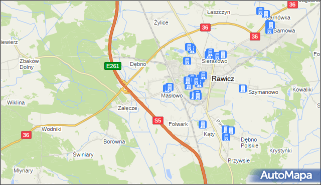 mapa Masłowo gmina Rawicz, Masłowo gmina Rawicz na mapie Targeo