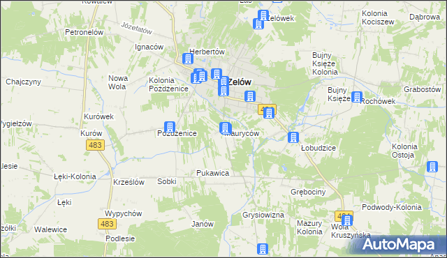 mapa Mauryców gmina Zelów, Mauryców gmina Zelów na mapie Targeo