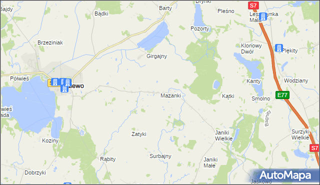 mapa Mazanki gmina Zalewo, Mazanki gmina Zalewo na mapie Targeo