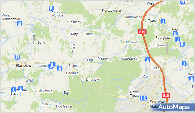 mapa Mazury gmina Raniżów, Mazury gmina Raniżów na mapie Targeo