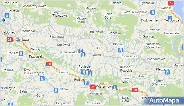 mapa Męcina, Męcina na mapie Targeo