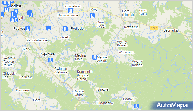 mapa Męcina Wielka, Męcina Wielka na mapie Targeo