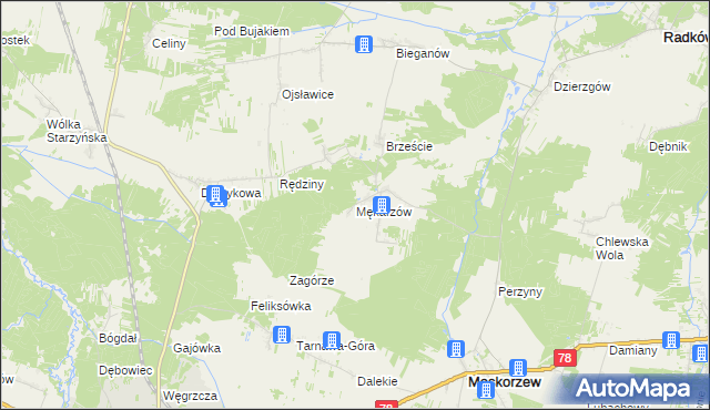 mapa Mękarzów, Mękarzów na mapie Targeo