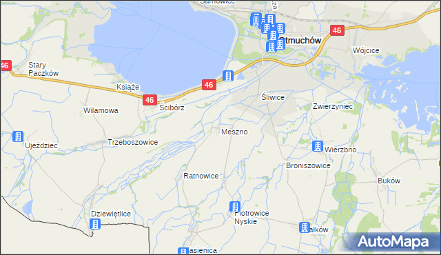 mapa Meszno gmina Otmuchów, Meszno gmina Otmuchów na mapie Targeo