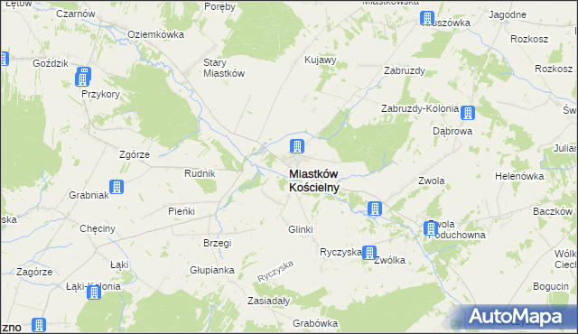 mapa Miastków Kościelny, Miastków Kościelny na mapie Targeo